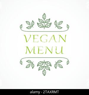 Vegan menu. Restaurant label. Suitable for ads, signboards, menu and web banner designs Stock Vector
