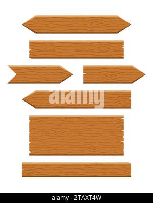 Wooden planks set isolated on white background. Cartoon flat wood texture. Vector illustration Stock Vector