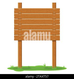 Wooden signboard in grass isolated on white background. Signs board and symbols to communicate a message on street or road, emblems of signages. Stock Vector