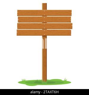 Wooden signboard in grass isolated on white background. Signs board and symbols to communicate a message on street or road, emblems of signages. Stock Vector