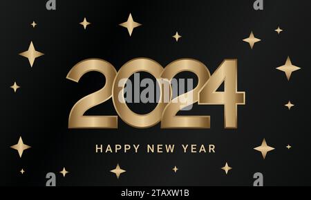 Modern Luxury Happy New Year 2024 New Year Whishes for Year 2024 Lettering text for Happy New Year and Merry Christmas Stock Vector