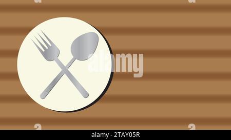 spoon and fork on plate in Wooden background Stock Vector