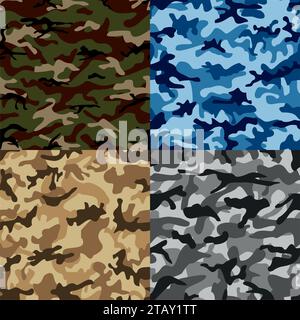 Camouflage set seamless pattern in multiple colors. vector illustration Stock Vector