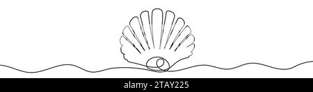 Continuous line drawing of shell. One line drawing background. Vector illustration. Shell continuous line icon. Stock Vector
