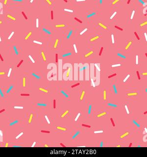 Seamless background with pink donut glaze. Decorative bright sprinkles texture pattern design Stock Vector