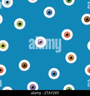 Eyes seamless pattern on blue background. Eyeballs iris concept vector illustration. Stock Vector