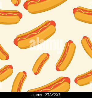 Hot Dog in flat style seamless pattern. Vector Illustration Stock Vector