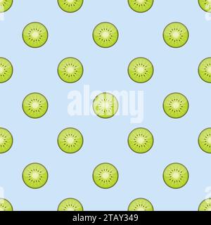 Kiwi fruit vector, kiwi slices seamless pattern on blue background. Stock Vector