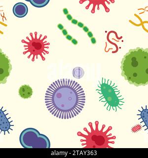 Colorful Viruses and Bacteria pattern. Vector Illustration Stock Vector