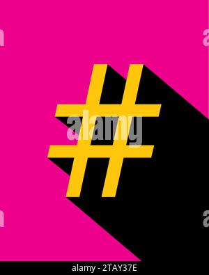 hashtag logo icon with shadow isolated on pink background Stock Vector