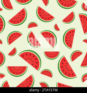 Seamless pattern with juicy fresh Watermelon. Vector Illustration Stock Vector