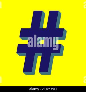 hashtag logo icon with shadow isolated on blue background Stock Vector