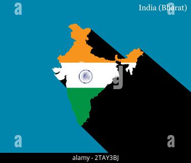 India Bharat map overlapped with Indian flag with shadow vector illustration Stock Vector