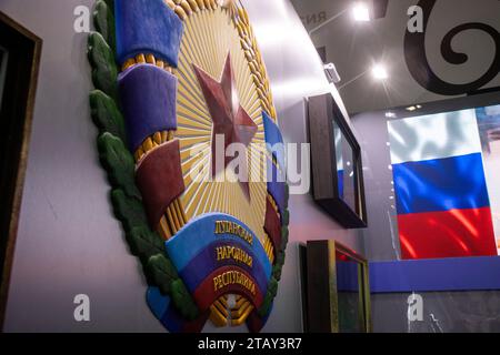 Moscow, Russia. 3rd of December, 2023. A view of a stand of the Lugansk People's Republic during the Russia Expo international exhibition and forum at the VDNKh exhibition centre in Moscow, Russia Stock Photo