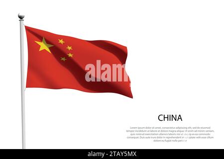 National flag China isolated waving on white background Stock Vector