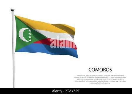 National flag Comoros isolated waving on white background Stock Vector