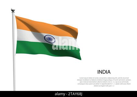 National flag India isolated waving on white background Stock Vector