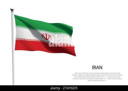 National flag Iran isolated waving on white background Stock Vector
