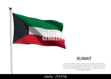 National flag Kuwait isolated waving on white background Stock Vector