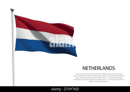 National flag Netherlands isolated waving on white background Stock Vector