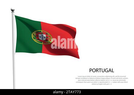 National flag Portugal isolated waving on white background Stock Vector