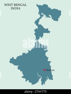 West Bengal capital city Kolkata Pinned on the West Bengal Map Stock Vector
