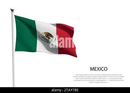 National flag Mexico isolated waving on white background Stock Vector