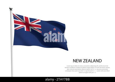 National flag New Zealand isolated waving on white background Stock Vector