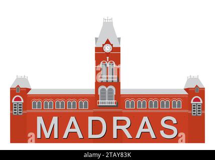 Chennai central railway station vector M.G.R Railways station Tamilnadu , india in white background Stock Vector