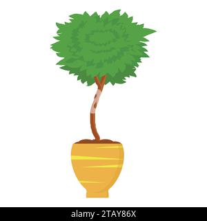 Decorative trimming outdoor plant tree in pot. Boxwood topiary garden plant. Decorative tree in flowerpot. Vector illustration Stock Vector