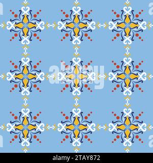 Blue italian ceramic tile seamless pattern backgrounds. Traditional ornate talavera decorative color tiles azulejos. Spanish, Italian, Portuguese Stock Vector