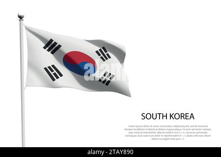 National flag South Korea isolated waving on white background Stock Vector