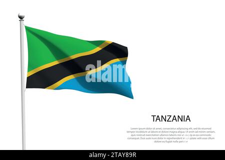 National flag Tanzania isolated waving on white background Stock Vector