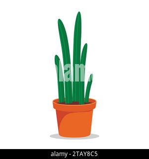 Cactus houseplant in flower pot. Cactus icon in a flat style on a white background. Succulent plant. Vector illustration Stock Vector