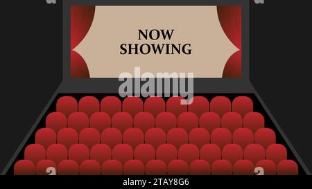 Cinema Theatre screen opening with Now Showing text vector illustration Stock Vector