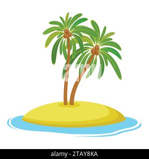 Island with coconut palm trees isolaed on white background, Summer vacation holiday tropical ocean, Vector illustration Stock Vector