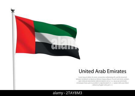 National flag United Arab Emirates isolated waving on white background Stock Vector