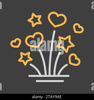 Fireworks explosion splash with stars and hearts isolated on dark background icon. Vector illustration, romance elements. Sticker, patch, badge, card Stock Vector