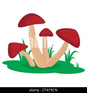 Mushrooms on the grass cartoon vector icon isolated on white background. Edible or inedible mushroom. Stock Vector