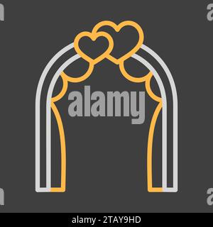Wedding arch with hearts isolated on dark background icon. Vector illustration, romance elements. Sticker, patch, badge, card for marriage, valentine Stock Vector