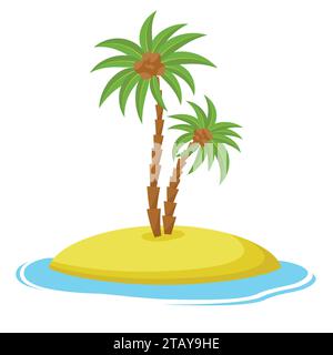 Island with coconut palm trees isolaed on white background, Summer vacation holiday tropical ocean, Vector illustration Stock Vector