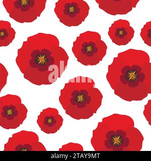 Poppy flowers seamless pattern. Red poppies on white background. Vector Illustration Stock Vector