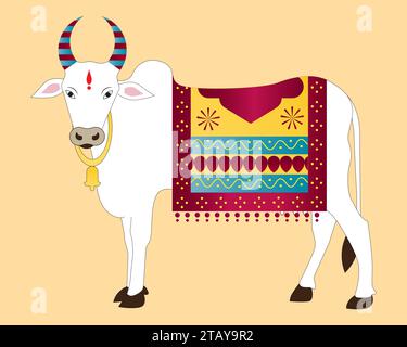 illustration of Decorative cow, Decorated for Indian festival Pongal Stock Vector