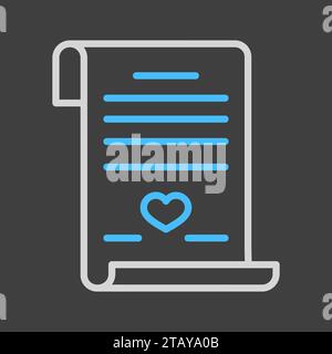 Marriage contract. Wedding certificate isolated on dark background icon. Vector illustration, romance elements. Sticker, patch, badge, card for marria Stock Vector