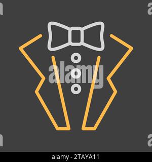 Man jacket. Tuxedo. Wedding suit with bow tie isolated on dark background icon. Vector illustration, romance elements. Sticker, patch, badge, card for Stock Vector