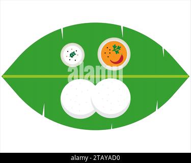 Vector illustration of Idly dish served in traditional style with Banana leaf . Stock Vector