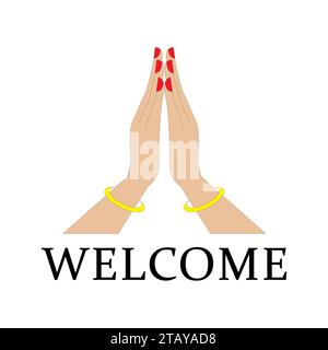 welcome sign with woman hand vector illustration Stock Vector