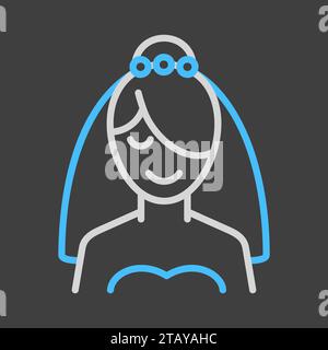 Bride isolated on dark background icon. Vector illustration, romance elements. Sticker, patch, badge, card for marriage, valentine Stock Vector