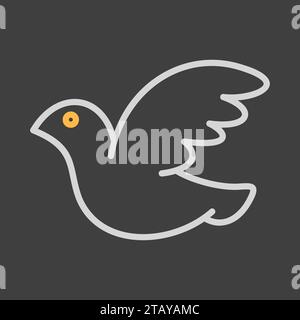 Wedding dove isolated on dark background icon. Vector illustration, romance elements. Sticker, patch, badge, card for marriage, valentine Stock Vector