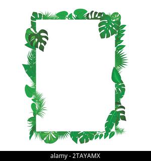 Summer poster. Tropical leaves background with white paper with text space frame banner. Tropical background vector palm leaf. Concept for the design Stock Vector